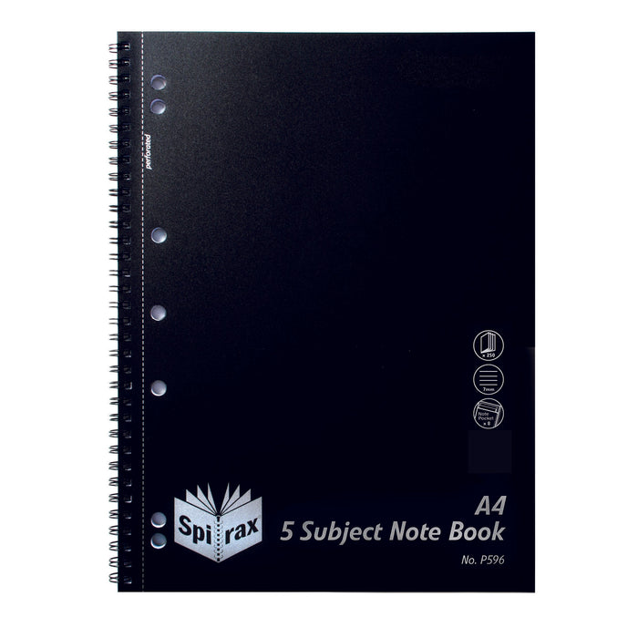 Spirax P596 A4 Polypropylene Cover 5 Subject Notebook 250 Pages x Pack of 5 AO4311100