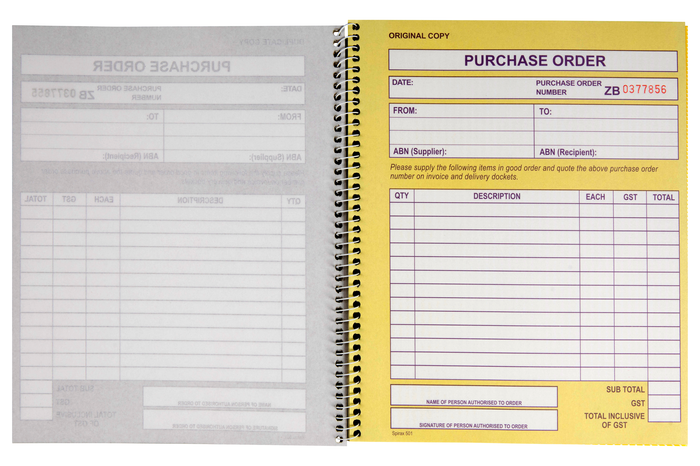 Spirax Purchase Order Book, Duplicate, 250mm x 200mm (501) AO56501