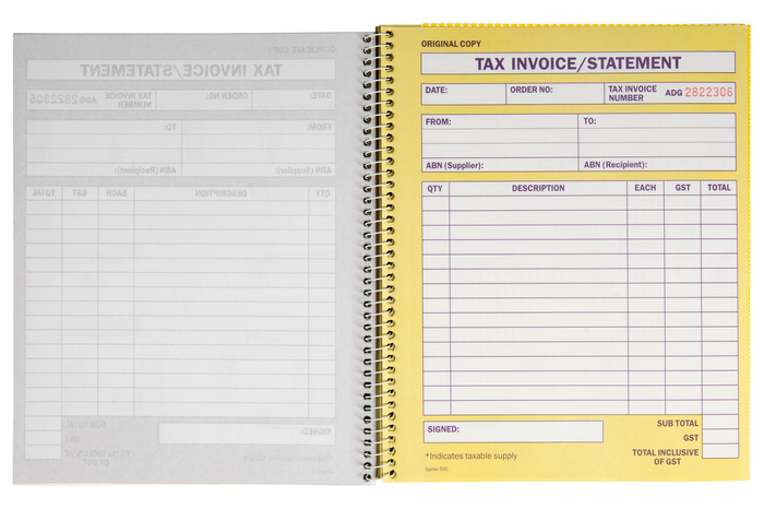 Spirax Tax Invoice & Statement Book, Duplicate, 250mm x 200mm (500) AO56500