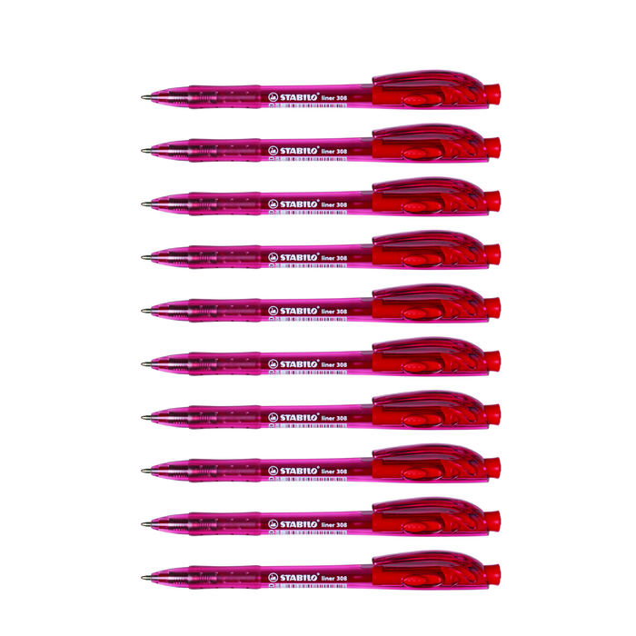 Stabilo 308 Liner Retractable Ballpoint Pen Red - Pack of 10 AO0280740