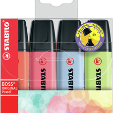 Stabilo Boss Pastel Highlighter, Assorted Colours, Pack of 4 (70/4-3) AO50593