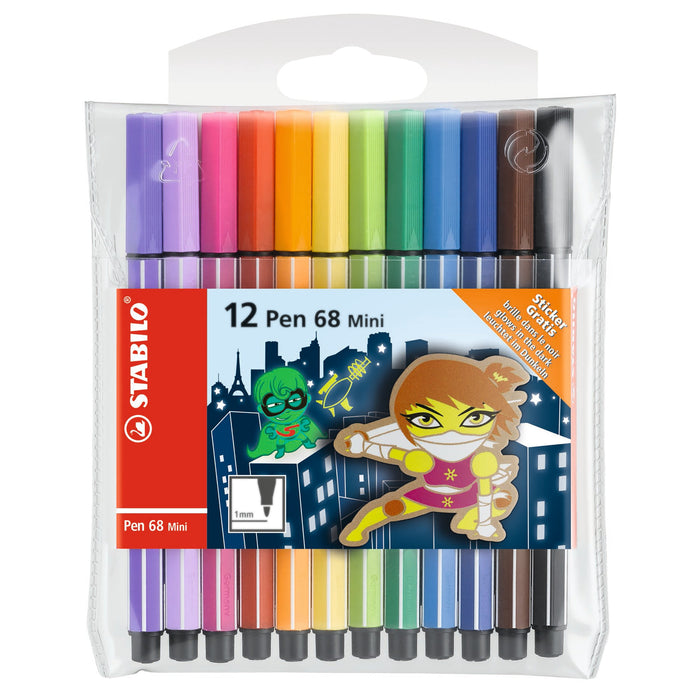 Stabilo Fibre-Tip Coloured Pen 68 668/12 Mini, 12's Pack AO49720-DO