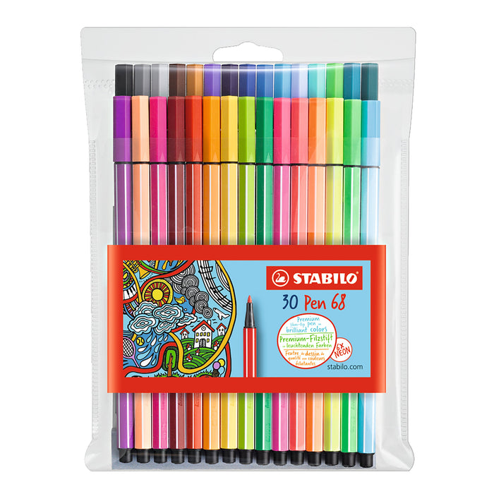 Stabilo Pen 68 Fibre Tip Pen Assorted Colours Wallet Of 30 AO49435