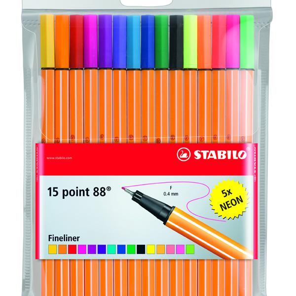 Stabilo Point 88 Fineliner Assorted Colours Pack of 15 (8815/1) AO0400564