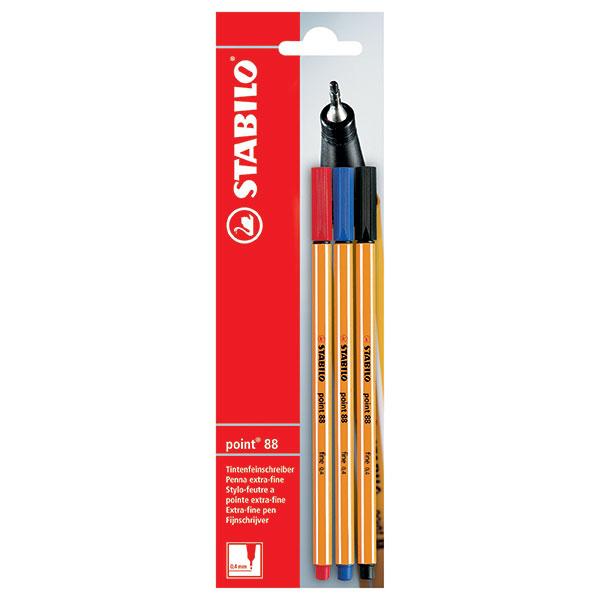 Stabilo Point 88 Fineliner Assorted Colours Pack of 3 AO0213700