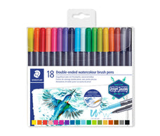 Staedtler Design Journey Double-ended Watercolour Brush Pens Assorted, Pack of 18 ST3001-TB18