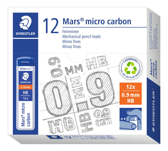 Staedtler Mars Micro Carbon 250 Mechanical Pencil Leads 0.9mm HB x 12's pack ST250-09-HB