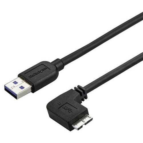 StarTech.com 0.5m 20in Slim Micro USB 3.0 (5Gbps) Cable - M/M - USB 3.0 A to Right-Angle Micro USB - USB 3.2 Gen 1 - Position your USB 3.0 Micro devices with less clutter and according to your configuration needs, with a thin, more flexible cable - 0.5m U IM3051999