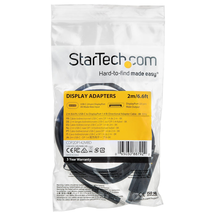 Startech.com 1.8m USB-C to DisplayPort 1.4 Cable Reversible, 8K 60Hz, 4K HDR DDCDP2DP142MBD