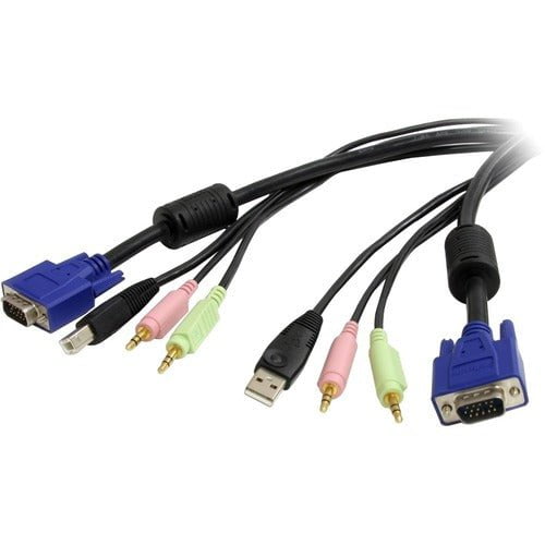 StarTech.com 10 ft 4-in-1 USB VGA KVM Cable with Audio and Microphone - 3.05 m USB KVM Cable - First End: 1 x 15-pin HD-15 - Male, 1 x USB Type A - Male, 1 x Mini-phone Stereo Audio - Male - Second End: 1 x 15-pin HD-15 - Male, 1 x USB Type B - Male, 1 x IM2902565