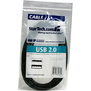 StarTech.com 10 ft Black USB 2.0 Extension Cable A to A - M/F - 3.05 m USB Data Transfer Cable for Peripheral Device, Printer - First End: 1 x 4-pin USB 2.0 Type A - Male - Second End: 1 x 4-pin USB 2.0 Type A - Female - 480 Mbit/s - Extension Cable - Shi IM1616762