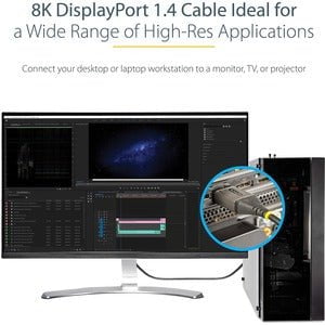 StarTech.com 10ft (3m) VESA Certified DisplayPort 1.4 Cable, 8K 60Hz HDR10, UHD 4K 120Hz Video, DP to DP Monitor Cord, DP 1.4 Cable, M/M - 3 m DisplayPort A/V Cable for Audio/Video Device, Monitor, Workstation, TV, Projector - First End: 1 x 20-pin Displa IM5323064