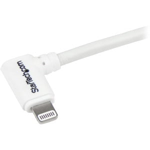 StarTech.com 1m 3 ft Angled Lightning to USB Cable - White - Angled Lightning Cable for iPhone / iPod / iPad - 1 m Lightning/USB Data Transfer Cable for iPhone, Wall Charger - First End: 1 x 4-pin USB Type A - Male - Second End: 1 x 8-pin Lightning - Male IM3063767