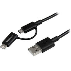 StarTech.com 1m (3 ft) Black Apple 8-pin Lightning Connector or Micro USB to USB Combo Cable for iPhone / iPod / iPad - 1 m Lightning/USB Data Transfer Cable for iPad, iPhone - First End: 1 x 8-pin Lightning - Male, 1 x 5-pin Micro USB Type B - Male - Sec IM2894884