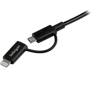 StarTech.com 1m (3 ft) Black Apple 8-pin Lightning Connector or Micro USB to USB Combo Cable for iPhone / iPod / iPad - 1 m Lightning/USB Data Transfer Cable for iPad, iPhone - First End: 1 x 8-pin Lightning - Male, 1 x 5-pin Micro USB Type B - Male - Sec IM2894884