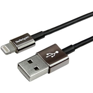 StarTech.com 1m (3ft) Premium Apple Lightning to USB Cable with Metal Connectors for iPhone / iPod / iPad - Black - 1.01 m Lightning/USB Data Transfer Cable for iPhone - First End: 1 x 4-pin USB Type A - Male - Second End: 1 x 8-pin Lightning - Male - MFI IM3360991