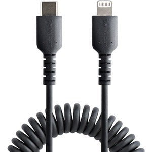 StarTech.com 1m (3ft) USB C to Lightning Cable, MFi Certified, Coiled iPhone Charger Cable, Black, Durable TPE Jacket Aramid Fiber - 1 m Lightning/USB-C Data Transfer Cable for Mobile Device, iPhone, iPad Air, iPad mini - First End: 1 x 8-pin Lightning - IM5472770