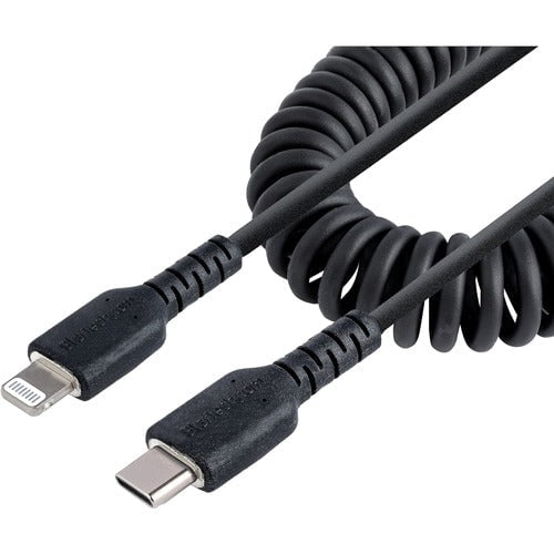 StarTech.com 1m (3ft) USB C to Lightning Cable, MFi Certified, Coiled iPhone Charger Cable, Black, Durable TPE Jacket Aramid Fiber - 1 m Lightning/USB-C Data Transfer Cable for Mobile Device, iPhone, iPad Air, iPad mini - First End: 1 x 8-pin Lightning - IM5472770