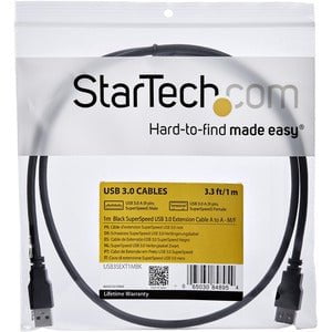 StarTech.com 1m Black SuperSpeed USB 3.0 Extension Cable A to A - M/F - 1 m USB Data Transfer Cable - First End: 1 x 9-pin USB 3.0 Type A - Male - Second End: 1 x 9-pin USB 3.0 Type A - Female - 5 Gbit/s - Extension Cable - Shielding - 28 AWG - Black - 1 IM2325444