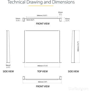 StarTech.com 1U Server Rack Cabinet Shelf - Fixed 16" Deep Cantilever Rackmount Tray for 19" Data/AV/Network Enclosure w/cage nuts, screws - For LAN Switch, Patch Panel - 1U Rack Height x 482.60 mm Rack Width - Rack-mountable - Black - Cold Rolled Steel - IM4687941