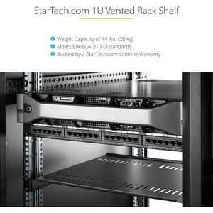 StarTech.com 1U Vented Server Rack Cabinet Shelf - Fixed 7in Deep Cantilever Rackmount Tray for 19" Data/AV/Network Enclosure w/Cage Nuts - For Server, A/V Equipment, LAN Switch, Patch Panel - 1U Rack Height - Rack-mountable - Black - Steel, SPCC - 20.05 IM3677759