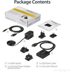 StarTech.com 2-Port HDMI Splitter with USB Power-4K - 30 Hz to 30 Hz - 3840 × 2160 - 1 x HDMI In - 2 x HDMI Out IM2736716