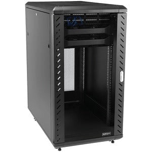 StarTech.com 22U 36in Knock-Down Server Rack Cabinet with Caster~ - For Server, LAN Switch, Patch Panel, KVM Switch - 22U Rack Height x 482.60 mm Rack Width x 830.58 mm Rack Depth - 1000.76 mm Rail Depth - Floor Standing - Black - Steel Mesh, Glass, Steel IM2902526