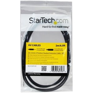 StarTech.com 2m 3.5mm 4 Position TRRS Headset Extension Cable - M/F - 2 m Mini-phone Audio Cable for Headphone, Headset, iPhone - First End: 1 x Mini-phone Audio - Male - Second End: 1 x Mini-phone Audio - Female - Extension Cable - Shielding - Black - 1 IM2061236