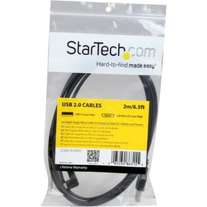 StarTech.com 2m 6 ft Right Angle Micro-USB Charge and Sync Cable M/M - USB 2.0 A to Micro USB - 24 AWG - 2 m USB Data Transfer Cable for Phone, Tablet - First End: 1 x 4-pin USB 2.0 Type A - Male - Second End: 1 x 5-pin Micro USB 2.0 Type B - Male - 480 M IM3072300