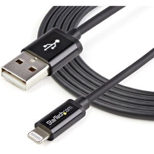 StarTech.com 2m (6ft) Long Black AppleÂ® 8-pin Lightning Connector to USB Cable for iPhone / iPod / iPad - 2 m Lightning/USB Data Transfer Cable for iPod, iPad, iPhone, MAC - First End: 1 x 4-pin USB Type A - Male - Second End: 1 x 8-pin Lightning - Male IM2447941