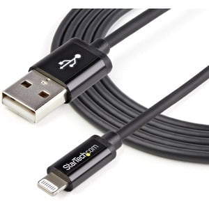 StarTech.com 2m (6ft) Long Black AppleÂ® 8-pin Lightning Connector to USB Cable for iPhone / iPod / iPad - 2 m Lightning/USB Data Transfer Cable for iPod, iPad, iPhone, MAC - First End: 1 x 4-pin USB Type A - Male - Second End: 1 x 8-pin Lightning - Male IM2447941