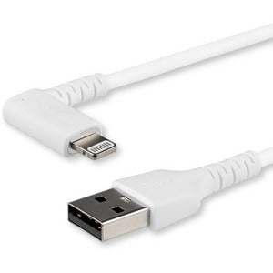 StarTech.com 2m USB A to Lightning Cable iPhone iPad Durable Right Angled 90 Degree White Charger Cord w/Aramid Fiber Apple MFI Certified - 2 m Lightning/USB Data Transfer Cable for iPhone - First End: Lightning - Second End: USB - MFI - Shielding - White IM4630335