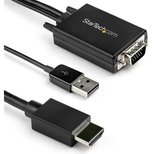 StarTech.com 2m VGA to HDMI Converter Cable with USB Audio Support - 1080p Analog to Digital Video Adapter Cable - Male VGA to Male HDMI - 1 Pack - 1 x 19-pin HDMI 1.4 Digital Audio/Video - Male - 1 x 15-pin HD-15 - Male, 1 x USB 2.0 Type A - Male - Black IM4833296