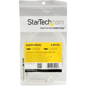 StarTech.com 2m White Slim 3.5mm Stereo Audio Cable - Male to Male - 2 m Mini-phone Audio Cable for Audio Device, iPod, iPad, iPhone - First End: 1 x Mini-phone Stereo Audio - Male - Second End: 1 x Mini-phone Stereo Audio - Male - Nickel Plated Connector IM2482483