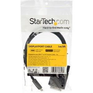 StarTech.com 3.3 ft / 1 m USB-C to DVI Cable - USB Type-C Video Adapter Cable - 1920 x 1200 - Black - 1 m DVI/USB Video/Data Transfer Cable for Projector, Workstation, MacBook, TV - First End: 1 x 25-pin DVI-D Digital Video - Male - Second End: 1 x 24-pin IM3389650