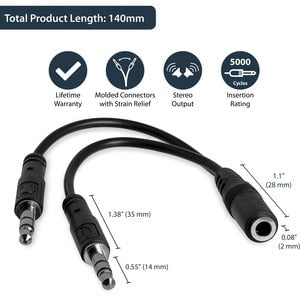 StarTech.com 3.5mm 4 Position to 2x 3 Position 3.5mm Headset Splitter Adapter - F/M - 12.95 cm Mini-phone Audio Cable for Audio Device, Headphone, Microphone, Notebook, Headset - First End: 1 x 4-pin Mini-phone Stereo Audio - Female - Second End: 2 x 3-pi IM1721995