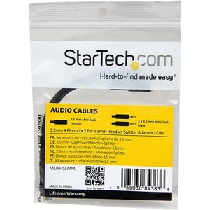 StarTech.com 3.5mm 4 Position to 2x 3 Position 3.5mm Headset Splitter Adapter - F/M - 12.95 cm Mini-phone Audio Cable for Audio Device, Headphone, Microphone, Notebook, Headset - First End: 1 x 4-pin Mini-phone Stereo Audio - Female - Second End: 2 x 3-pi IM1721995