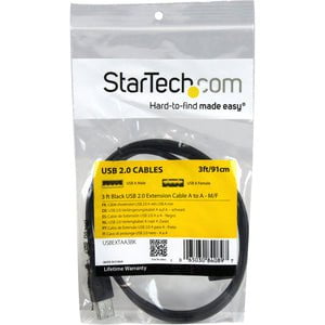 StarTech.com 3 ft Black USB 2.0 Extension Cable A to A - M/F - 91.44 cm USB Data Transfer Cable for Peripheral Device, PC, MAC, Printer - First End: 1 x 4-pin USB 2.0 Type A - Male - Second End: 1 x 4-pin USB 2.0 Type A - Female - 480 Mbit/s - Extension C IM1616794