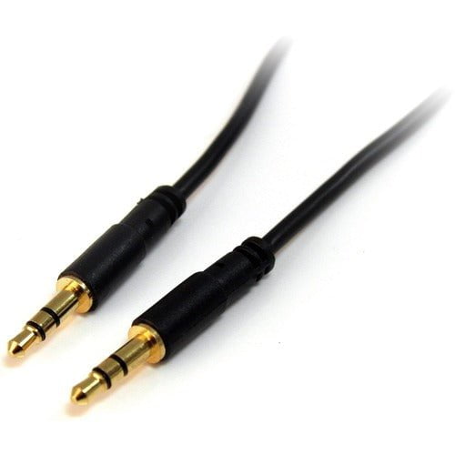 StarTech.com 3 ft Slim 3.5mm Stereo Audio Cable - M/M - 91.44 cm Mini-phone Audio Cable for Audio Device, iPod, iPhone - First End: 1 x Mini-phone Stereo Audio - Male - Second End: 1 x Mini-phone Stereo Audio - Male - Gold Plated Connector - 28 AWG - Blac IM1722030