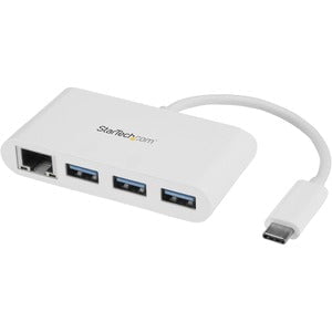 StarTech.com 3-Port USB-C Hub with Gigabit Ethernet - USB-C to 3x USB-A - USB 3.0 Hub - White - USB 3.0 Type C - External - 3 USB Port(s) - 1 Network (RJ-45) Port(s) - 3 USB 3.0 Port(s) - UASP Support - PC, Mac, Linux IM3521282