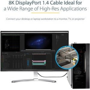 StarTech.com 3ft (1m) VESA Certified DisplayPort 1.4 Cable, 8K 60Hz HDR10, UHD 4K 120Hz Video, DP to DP Monitor Cord, DP 1.4 Cable, M/M - 1 m DisplayPort A/V Cable for Audio/Video Device, Monitor, Workstation, TV, Projector - First End: 1 x 20-pin Display IM5323328