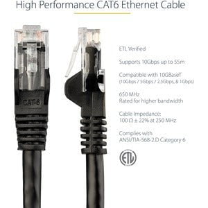 StarTech.com 3m CAT6 Ethernet Cable - Black Snagless Gigabit - 100W PoE UTP 650MHz Category 6 Patch Cord UL Certified Wiring/TIA - 3 m Category 6 Network Cable for Network Device - First End: 1 x RJ-45 Network - Male - Second End: 1 x RJ-45 Network - Male IM2086112