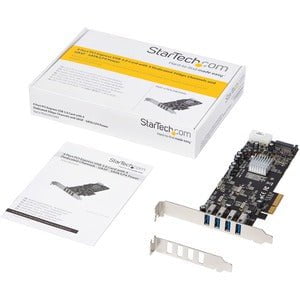 StarTech.com 4 Port PCIe USB Card - Add four USB 3.0 ports with four independent channels, LP/SATA power, and charging support to your PC through a PCI Express slot - 4 Port PCIe SuperSpeed USB 3.0 Card w/ 4 Dedicated 5Gbps Channels - UASP - SATA/LP4 - Qu IM2552329