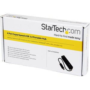 StarTech.com 4 Port Portable SuperSpeed USB 3.0 Hub with Built-in Cable - 5Gbps - Add four external USB 3.0 ports to your notebook or Ultrabook™ with a slim, portable hub - Four Port External USB 3 Hub with Built-in Cable - 4Port Mini USB Hub - 4 Port USB IM2463152