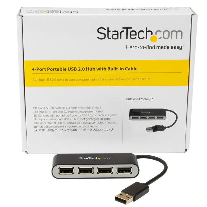Startech.com 4 Port USB 2.0 Hub with Cable, Multi Port Mini Hub, Bus Powered DDST4200MINI2