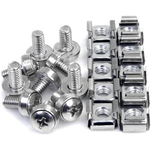 StarTech.com 50 Pkg M6 Mounting Screws and Cage Nuts - Cage Nut, Rack Screw - Stainless Steel - Silver - 50 / Pack - TAA Compliant IM2902483