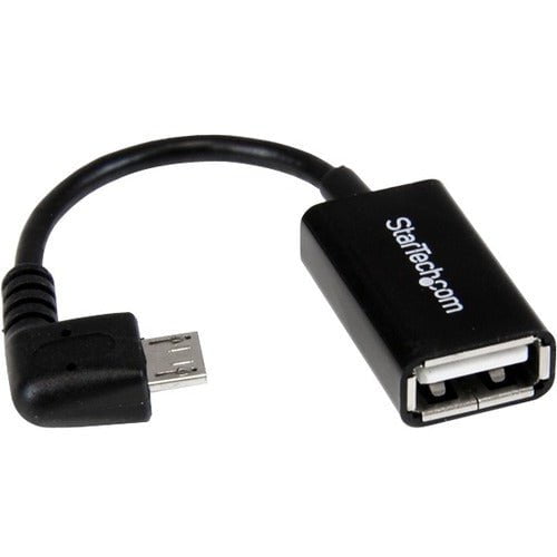 StarTech.com 5in Right Angle Micro USB to USB OTG Host Adapter M/F - 1 Pack - 1 x 4-pin USB 2.0 Type A - Female - 1 x 5-pin Micro USB 2.0 Type B - Male - Nickel Connector - Black IM2682309