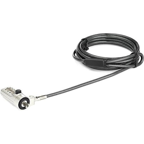 StarTech.com 6.5ft Laptop Cable Lock - 4 Digit Combination Anti-Theft Security Cable Lock for Wedge Slot Computer - Vinyl Coated Steel - Resettable - 4-digit - Combination Lock - Silver, Black - Vinyl Coated Steel, Zinc Alloy - 2 m - For Notebook, Compute IM4935773