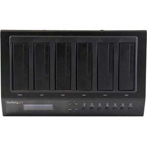 StarTech.com 6 Bay Hard Drive Duplicator/Eraser, 1:5 HDD/SSD Cloner/Copier, USB/eSATA to SATA Dock, Disk Sanitizer/Wiper, Cloning Device - 6-Bay external hard drive duplicator/eraser; Standalone drive cloner/copier, eraser/wiper, or docking station; 7 GB/ IM2842829