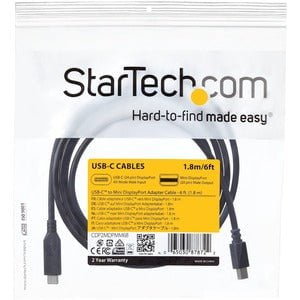 StarTech.com 6 ft. / 1.8 m USB-C to Mini DisplayPort Cable - 4K 60Hz - Black - USB 3.1 Type-C to Mini DP Adapter Cable - mDP Cable - 1.83 m Mini DisplayPort/USB A/V Cable for Chromebook, Monitor, iMac, Notebook, MacBook, TV - First End: 1 x 24-pin USB 3.1 IM4150588